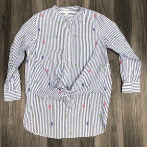 Gap Tie Front Button Down Embroidered Shirt